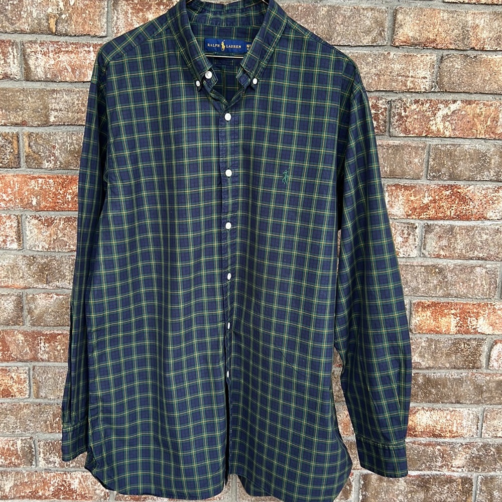 Ralph Lauren hunter green and navy plaid shirt